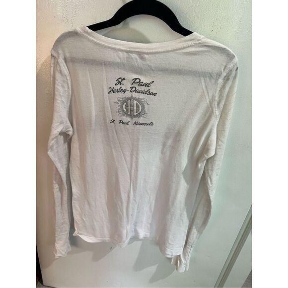 Harley Davidson White Long Sleeve Shirt Woman’s Size Medium- Flaws/Marks/Bally - Picture 12 of 13
